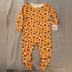 Halloween Pumpkin Print Orange Kids One-Piece Pajama